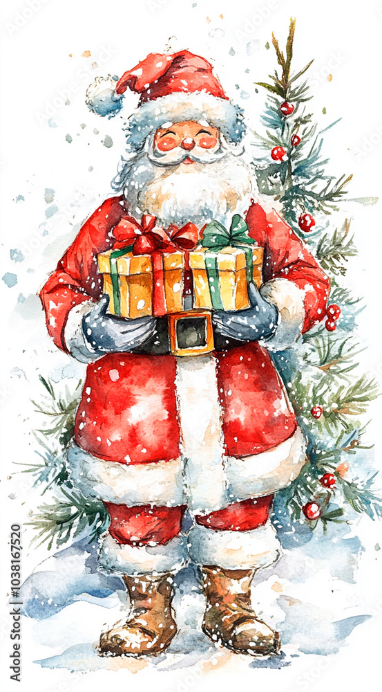 Fototapeta premium santa claus with christmas tree