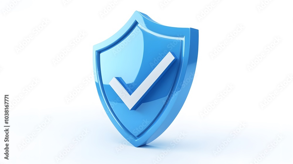 cartoon 3d Icon safety shield check mark perspective . Blue symbol security safety icon. Checkmark in minimalistic style. 3d vector illustration. white background