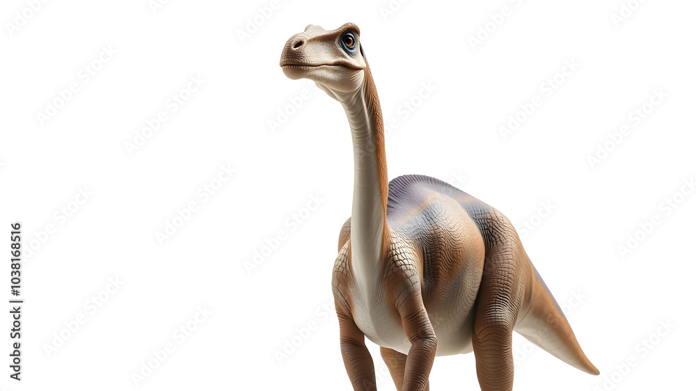 Obraz premium Dinosaur standing and looking confused, isolated on a white background, realistic, Generative AI