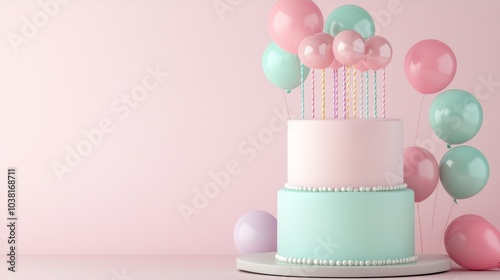 Colorful Party Cake with Balloons - Perfect for Celebrations, Birthdays, and Festive Events