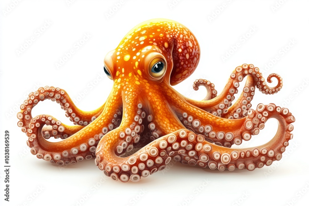 Orange Octopus with Suction Cups Isolated on White Background Orange Octopus with Suction Cups Isolated on White Background