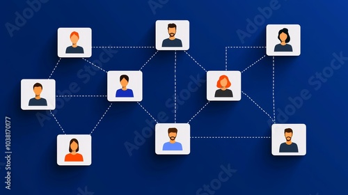 Wallpaper Mural Customer Journey Concept with Connected Avatars on Blue Background Representing Network and Interaction Torontodigital.ca