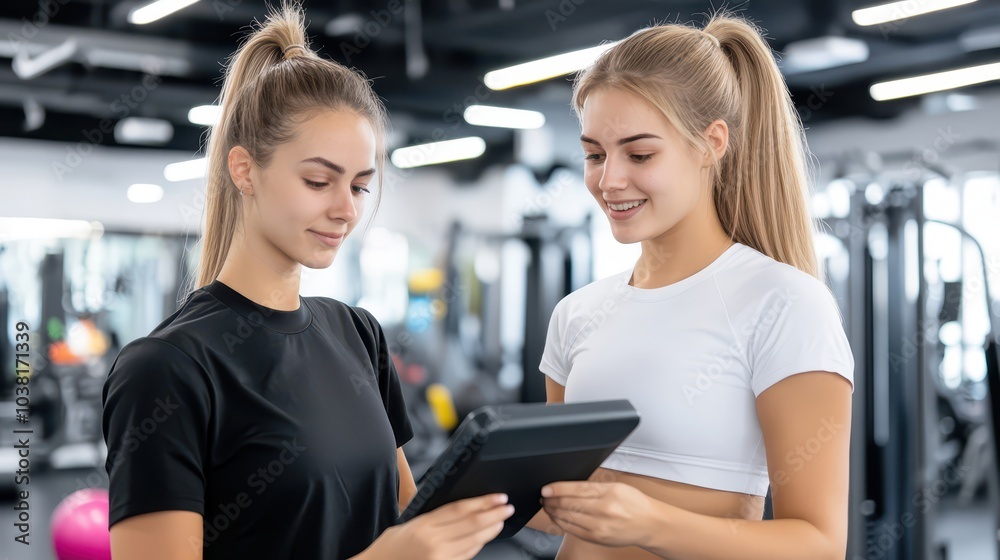Empowering Female Personal Trainer Guides Client Through Dynamic Workout in Gym Environment Empowering Female Personal Trainer Guides Client Through Dynamic Workout in Gym Environment