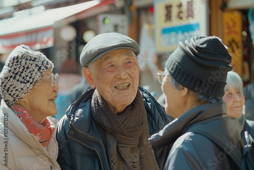 Unidentified old people in the streets of Hong Kong.