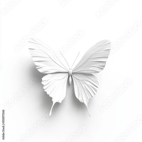 Elegant flying butterfly in minimalistic 3D rendering isolated on a white background for festive designs