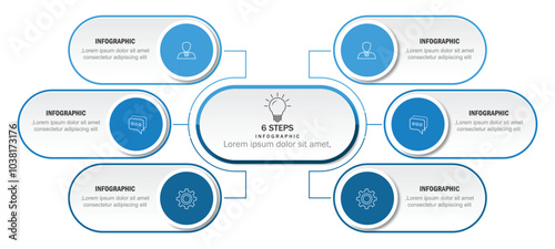 illustration vector infographic circle with 6 steps, design infographic template. Can be used for process diagram, presentation, workflow.	