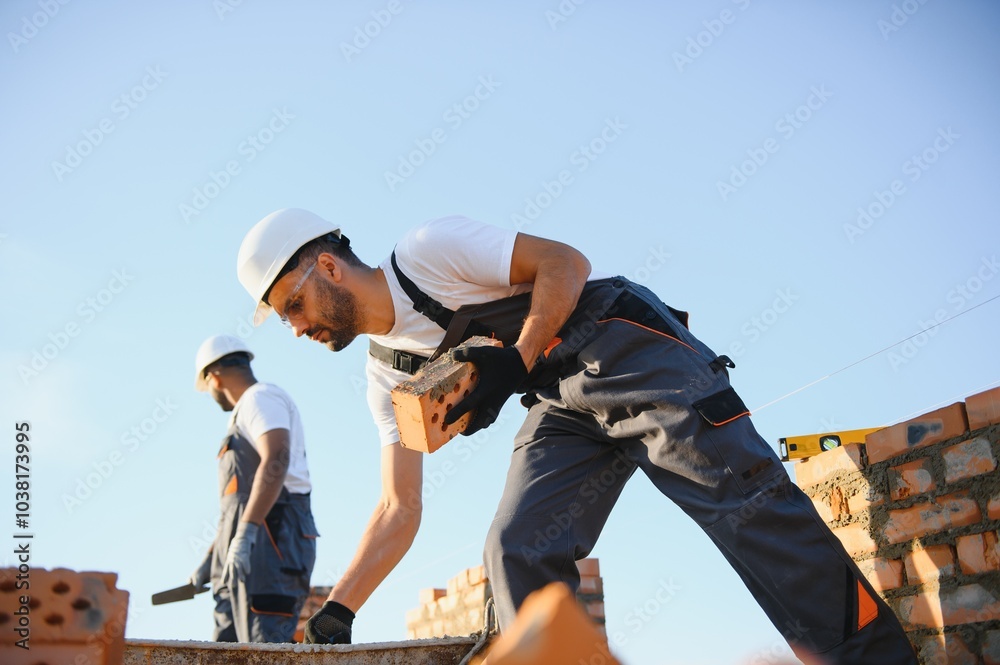 Group of workers at a construction site Group of workers at a construction site