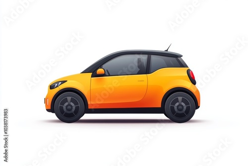 Small Yellow Electric Car Isolated on White Background