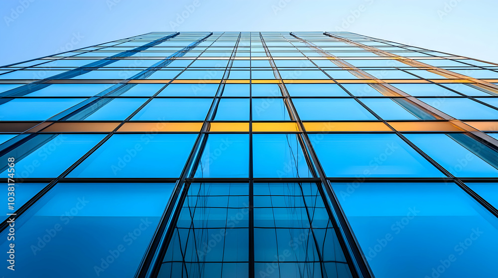 Blue Glass Facade of a Modern Building. Blue Glass Facade of a Modern Building.