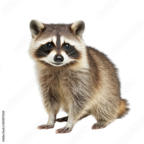 Raccoon with cute expression, white isolate background