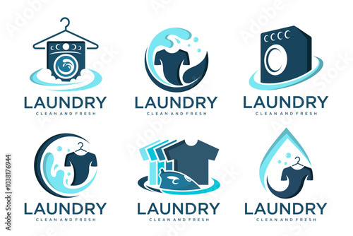 laundry shop logos design collection .  Laundry service. Vector illustration