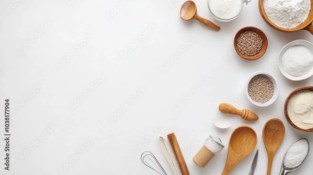 Zero Waste Concept with Natural Kitchen Utensils and Ingredients on White Background for Sustainable Living Zero Waste Concept with Natural Kitchen Utensils and Ingredients on White Background for Sustainable Living
