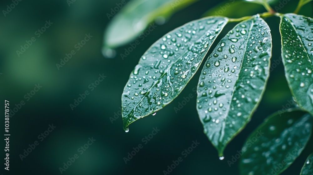 Closeup of Water Droplets on Fresh Green Leaf Closeup of Water Droplets on Fresh Green Leaf