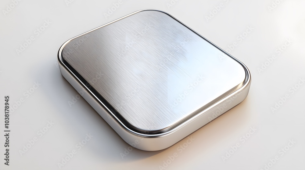 Blank Mobile application icon, button - Silver square with round corners. 3d rendering, white background Blank Mobile application icon, button - Silver square with round corners. 3d rendering, white background