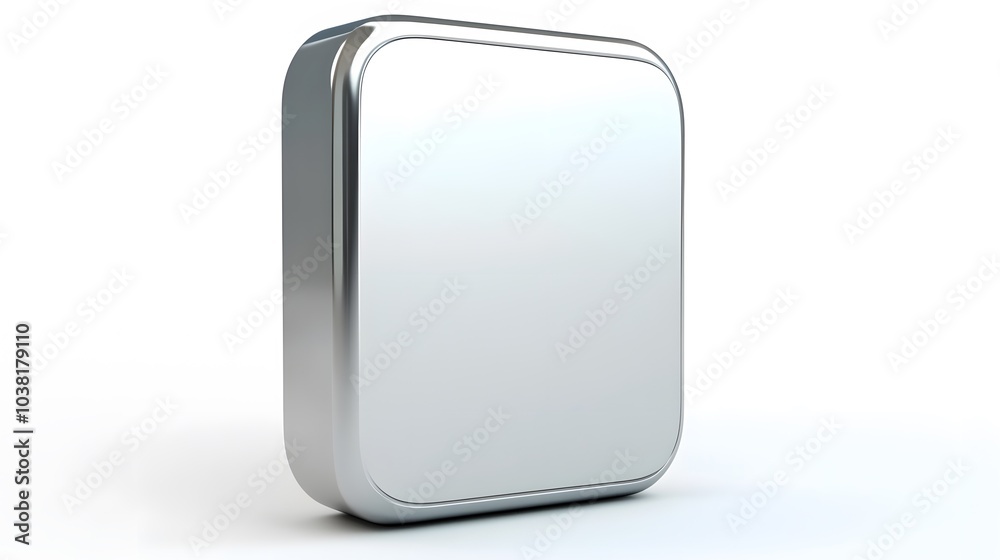 Blank Mobile application icon, button - Silver square with round corners. 3d rendering, white background Blank Mobile application icon, button - Silver square with round corners. 3d rendering, white background