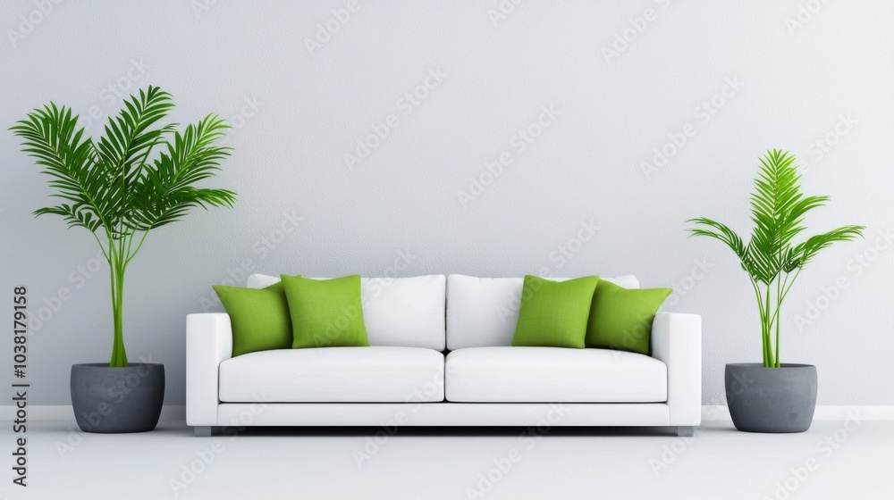 Modern Clean Living Room with Green Accents