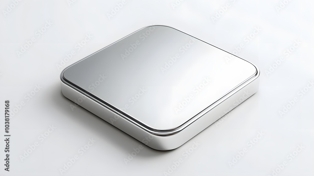 Blank Mobile application icon, button - Silver square with round corners. 3d rendering, white background Blank Mobile application icon, button - Silver square with round corners. 3d rendering, white background