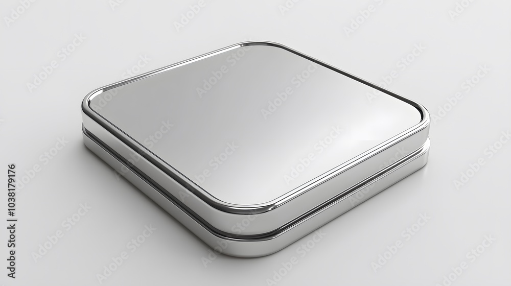 Blank Mobile application icon, button - Silver square with round corners. 3d rendering, white background Blank Mobile application icon, button - Silver square with round corners. 3d rendering, white background