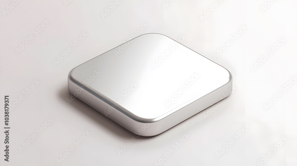 Blank Mobile application icon, button - Silver square with round corners. 3d rendering, white background Blank Mobile application icon, button - Silver square with round corners. 3d rendering, white background