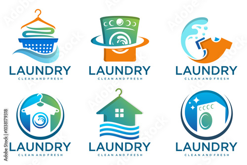 clean laundry logo design . set of logos for laundry service . Vector illustration