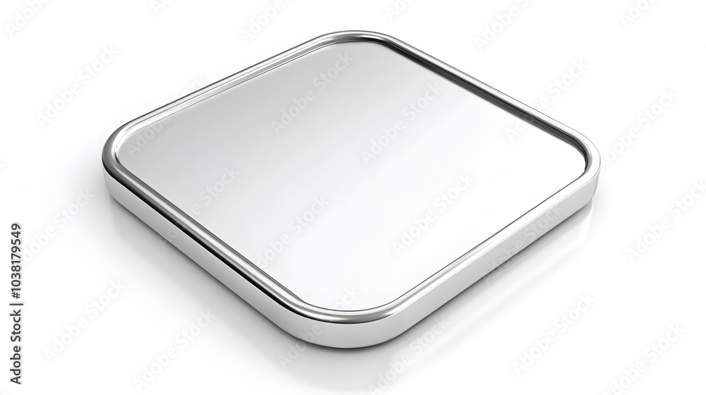 Blank Mobile application icon, button - Silver square with round corners. 3d rendering, white background Blank Mobile application icon, button - Silver square with round corners. 3d rendering, white background