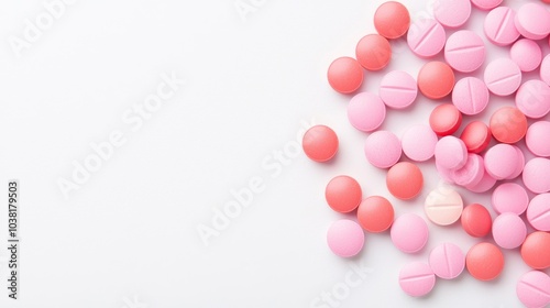 Colorful Hormonal Pills and Tablets on White Background Representing Modern Hormonal Devices and Methods