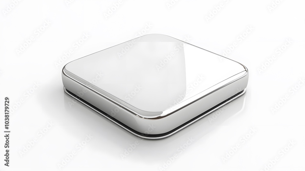 Blank Mobile application icon, button - Silver square with round corners. 3d rendering, white background Blank Mobile application icon, button - Silver square with round corners. 3d rendering, white background