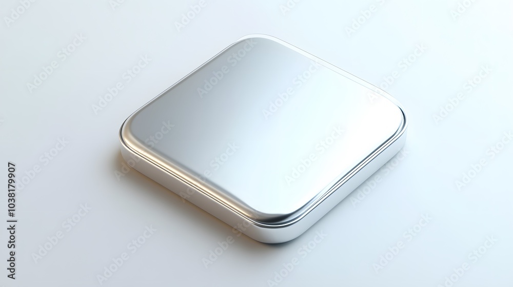 Blank Mobile application icon, button - Silver square with round corners. 3d rendering, white background Blank Mobile application icon, button - Silver square with round corners. 3d rendering, white background