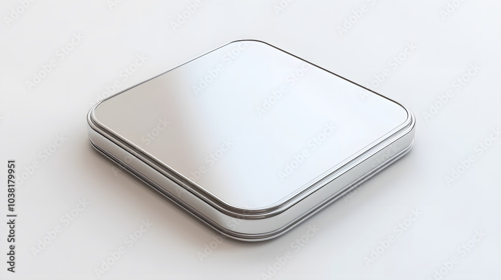 Blank Mobile application icon, button - Silver square with round corners. 3d rendering, white background Blank Mobile application icon, button - Silver square with round corners. 3d rendering, white background