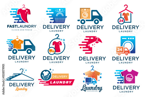 Delivery Laundry Service Logo design . Vector illustration