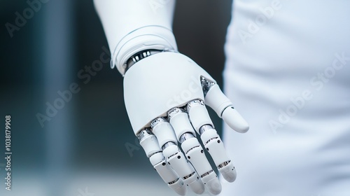 Biomedical engineer designing AIdriven prosthetics front view Highlighting humanmachine integration Robotic tone Monochromatic Color Scheme photo