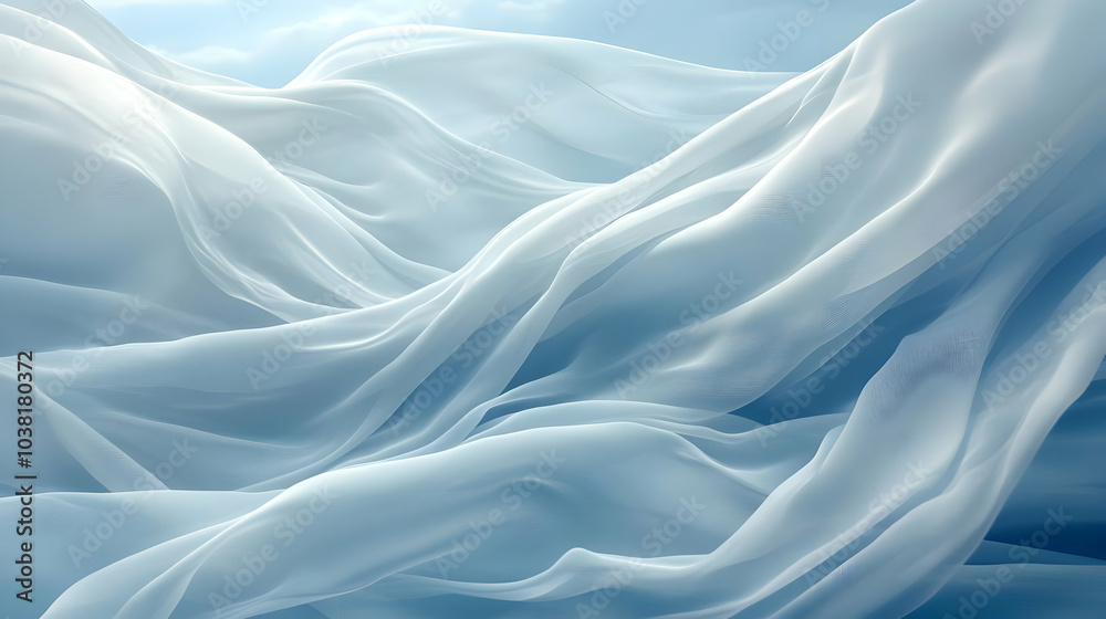 Abstract Light Blue Fabric Drapes.