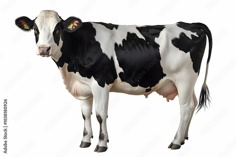 Black and White Cow Isolated on White Background.