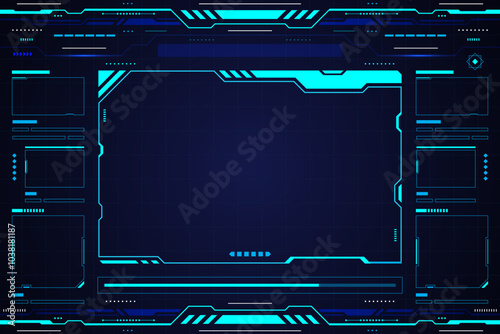 Futuristic Tech Interface: A sleek, futuristic tech interface with a glowing blue frame and abstract digital elements. Perfect for adding a modern, high-tech touch to your designs.