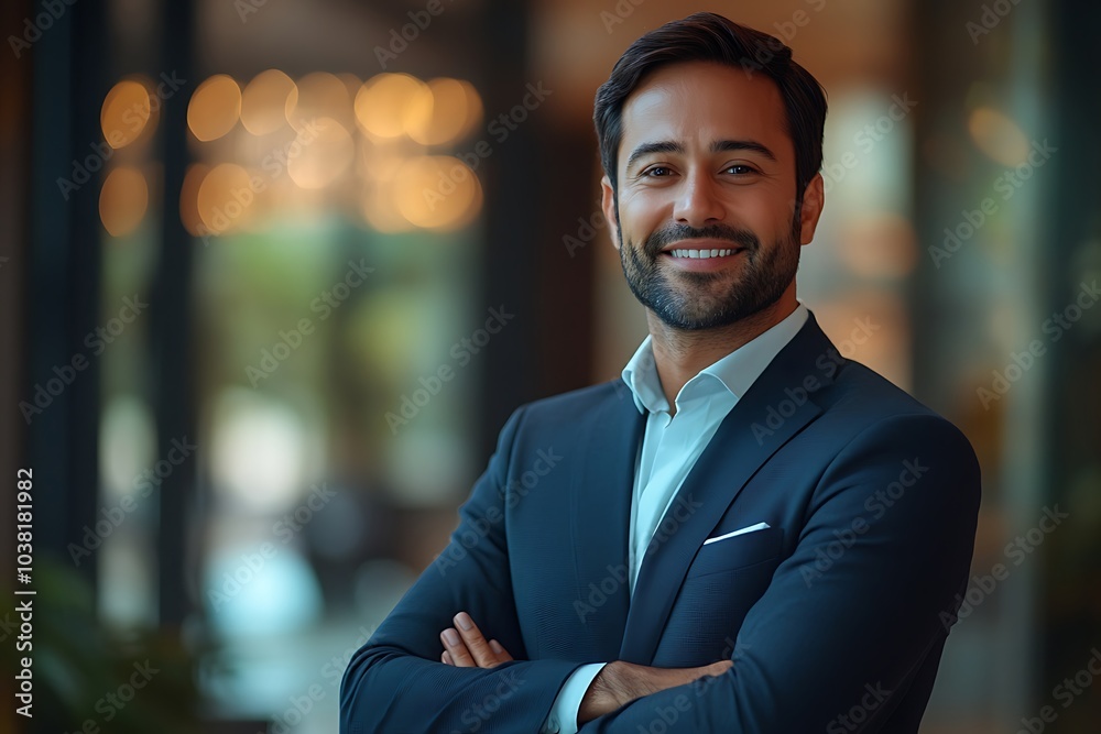 Confident Business Executive in a Blue Suit with a Warm Smile. Confident Business Executive in a Blue Suit with a Warm Smile.