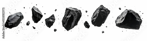 Black Rocks Falling on White Background. photo