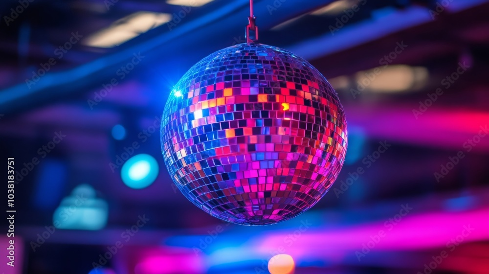 Obraz premium A vibrant disco ball lights up a nightclub scene, enhancing the party atmosphere