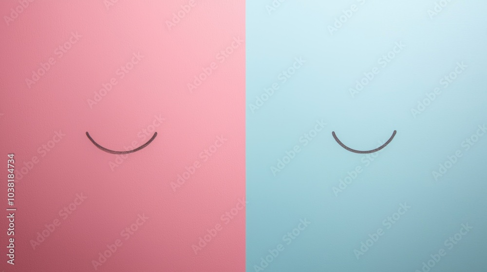 Abstract Representation of Customer Journey Concept with Minimalist Smiley Faces on Pink and Blue Backgrounds Abstract Representation of Customer Journey Concept with Minimalist Smiley Faces on Pink and Blue Backgrounds