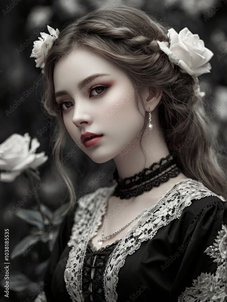 a beautiful girl in a place with beautiful roses a beautiful girl in a place with beautiful roses