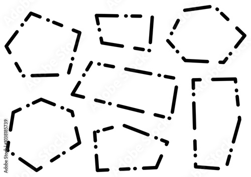 黒の点線のフレームセット、多角形