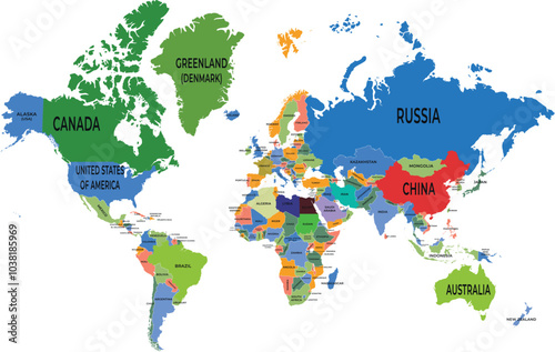 World map with names of countries
