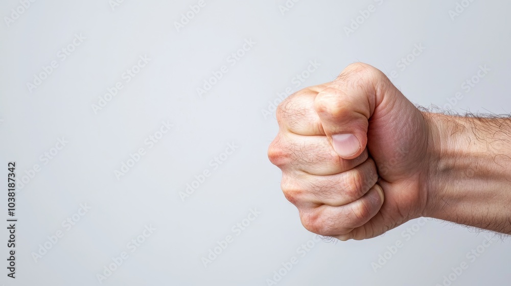 Close-Up of a Human Fist with Visible Skin Condition on a Neutral Background Close-Up of a Human Fist with Visible Skin Condition on a Neutral Background