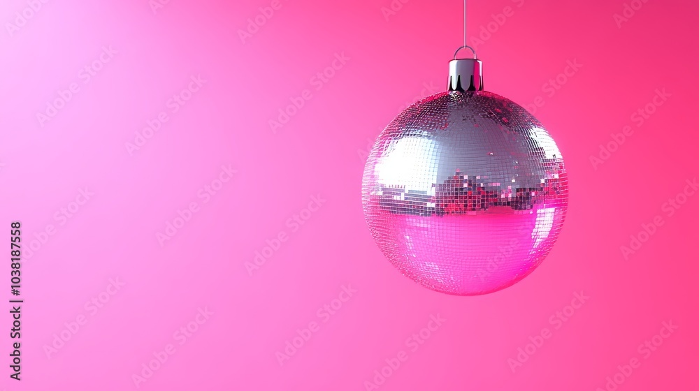 Fototapeta premium Disco ball bauble against a pink backdrop, perfect for a party theme