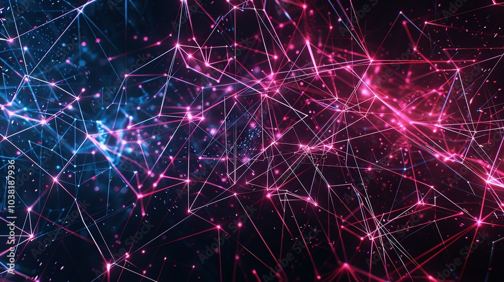 Fototapeta premium An abstract digital background with a network of glowing lines and dots in pink and blue.
