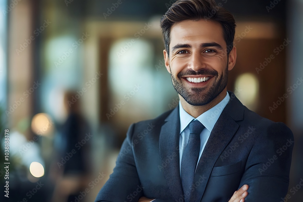 Confident Businessman in Office Setting Smiling Portrait Confident Businessman in Office Setting Smiling Portrait