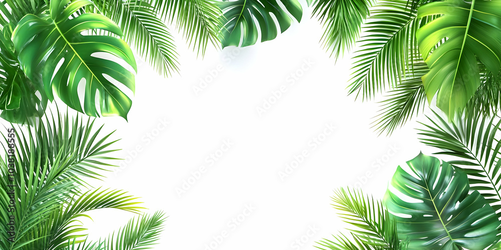 Tropical Leaves Frame on White Background. Tropical Leaves Frame on White Background.