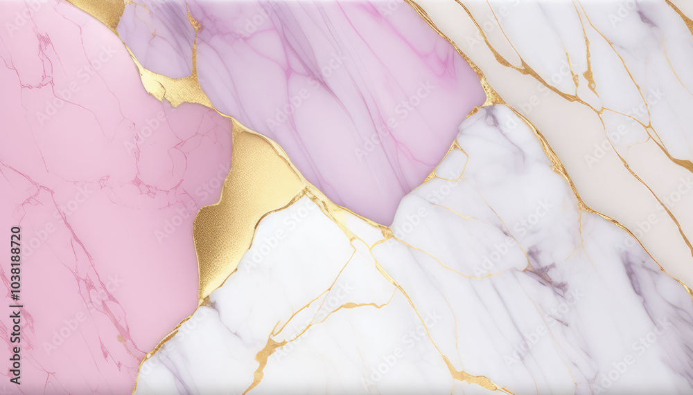 Fototapeta premium Luxury Pink White Marble Background with Golden Veins. Marbled Texture. Fluid Pink Gold White Marbled Backdrop. Elegant Modern Background for Banner, Greeting Card, Invitation