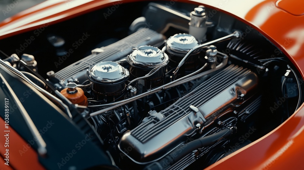 High-performance sports car engine. High-performance sports car engine.