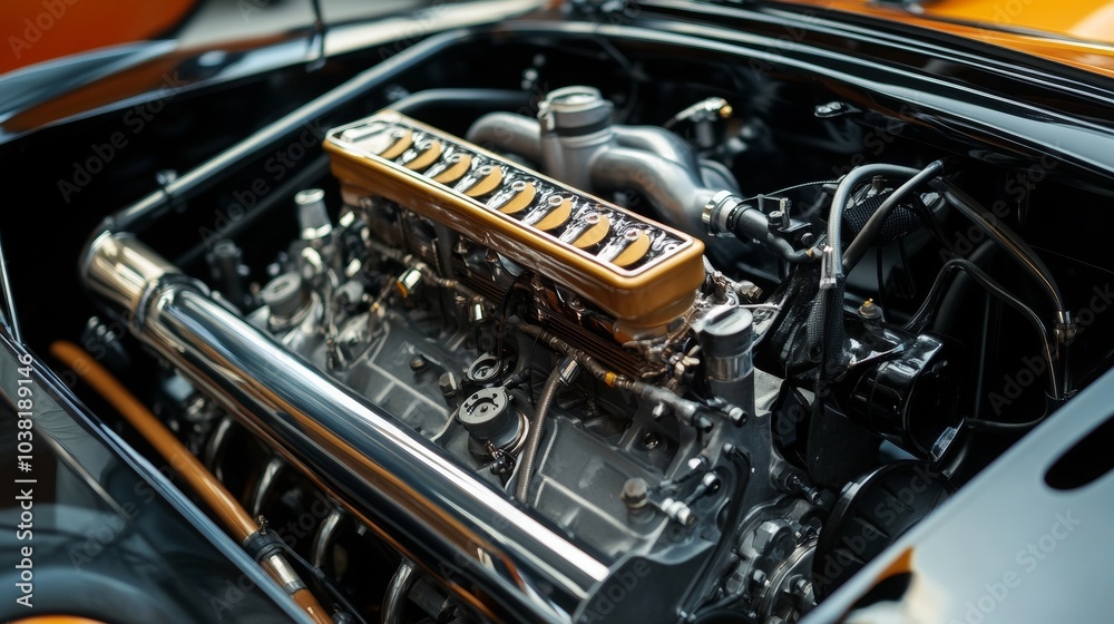 High-performance sports car engine. High-performance sports car engine.