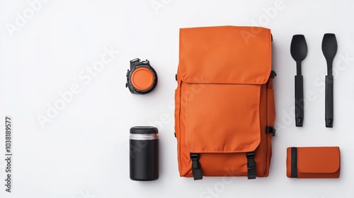 Essential Adventure Equipment for Camping and Climbing - Backpack, Camera, Utensils, and More photo